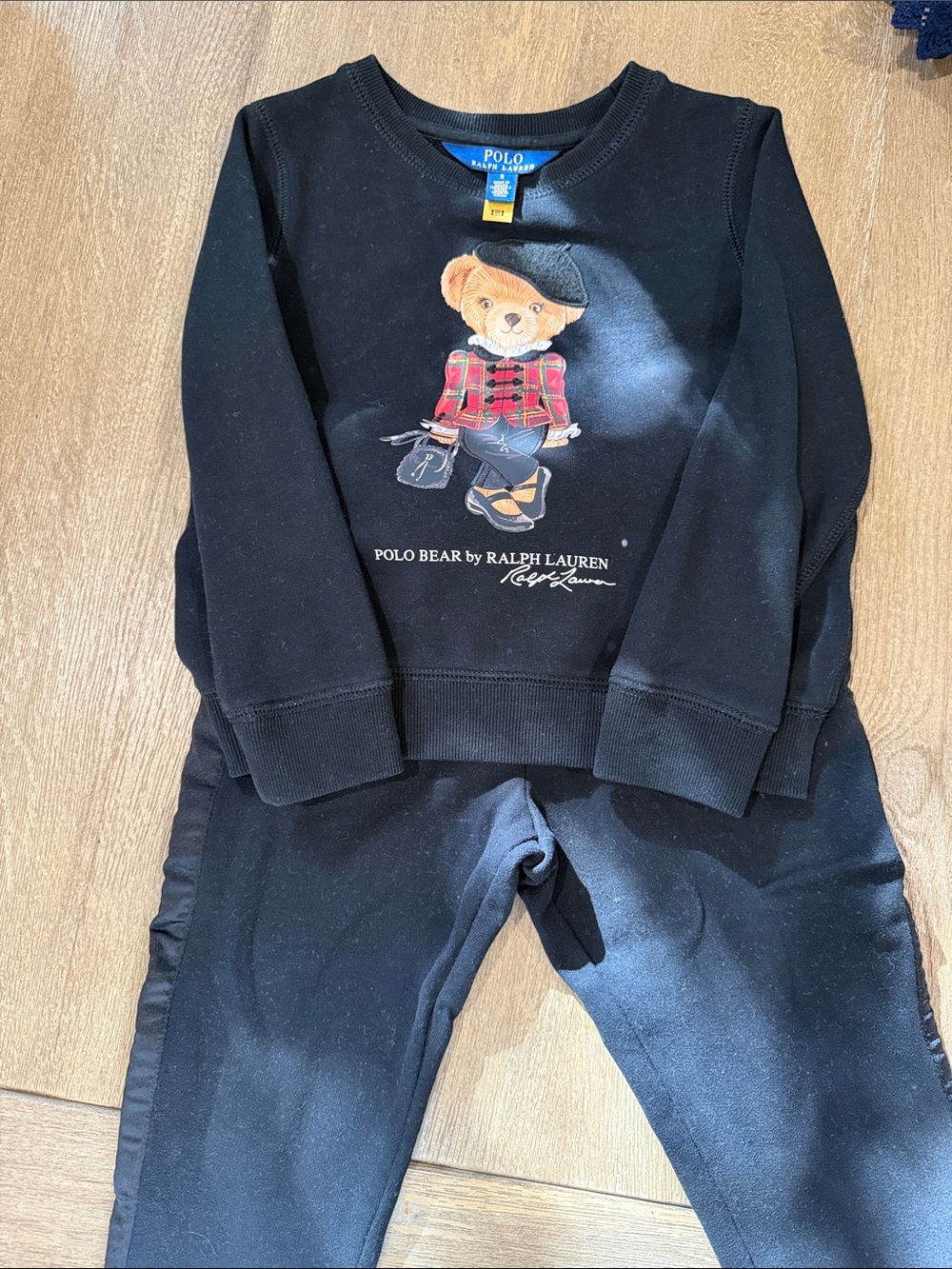 Polo by Ralph Lauren Black Girls' Fleece Sweatshirt & Jogger with Red Pony